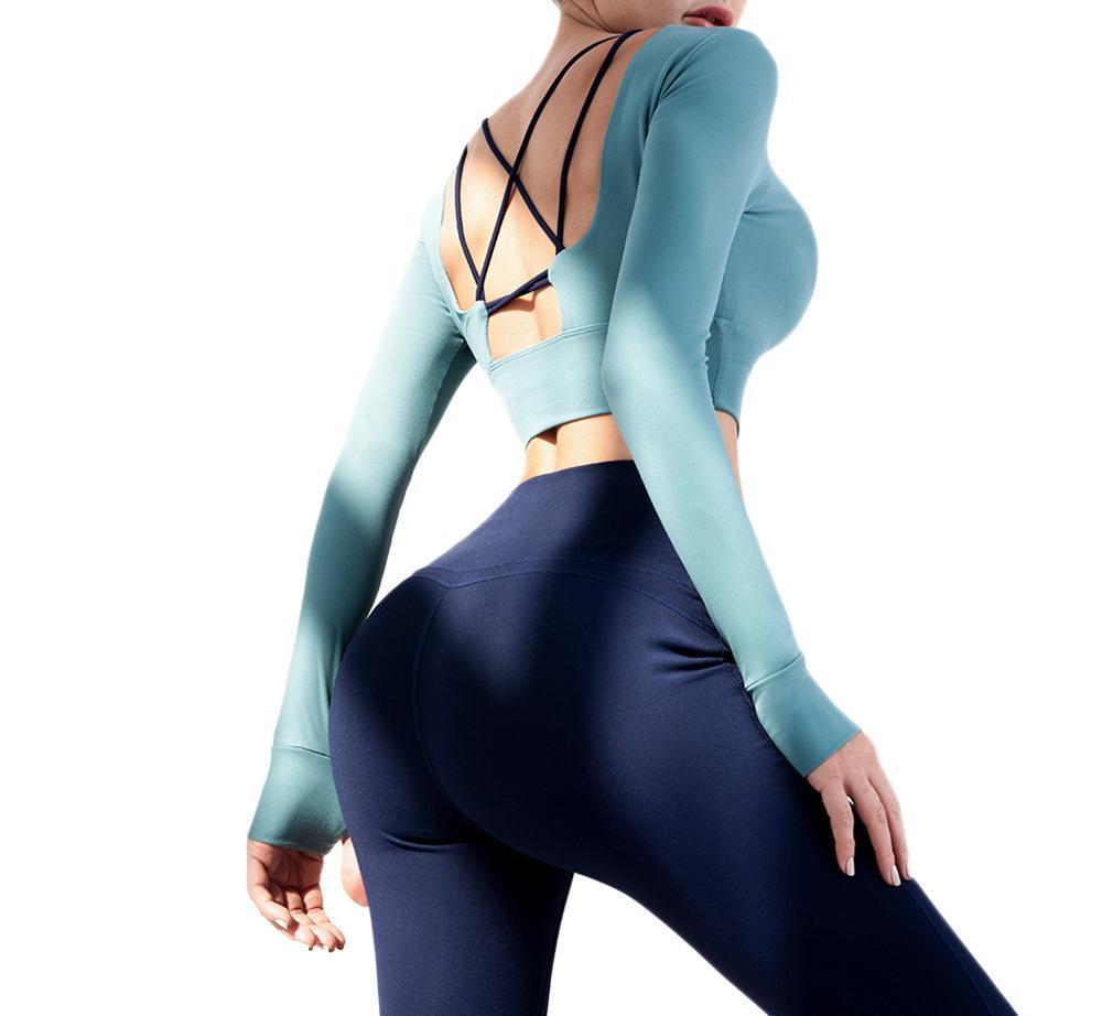 Spring And Summer Yoga Clothes Suit Hollow Beautiful Back Long Sleeves