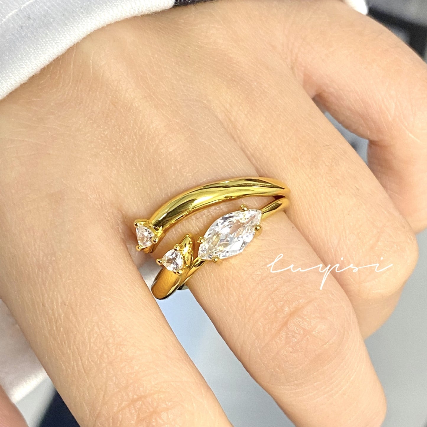 Horse Eye Zircon Ring Female Simple All-matching Thickened Plated 18K Adjustable Ring