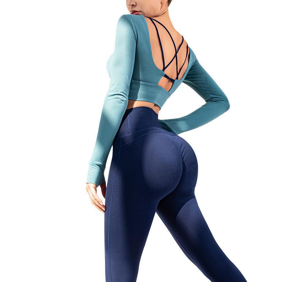 Spring And Summer Yoga Clothes Suit Hollow Beautiful Back Long Sleeves