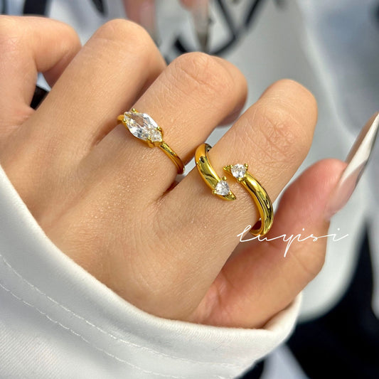 Horse Eye Zircon Ring Female Simple All-matching Thickened Plated 18K Adjustable Ring