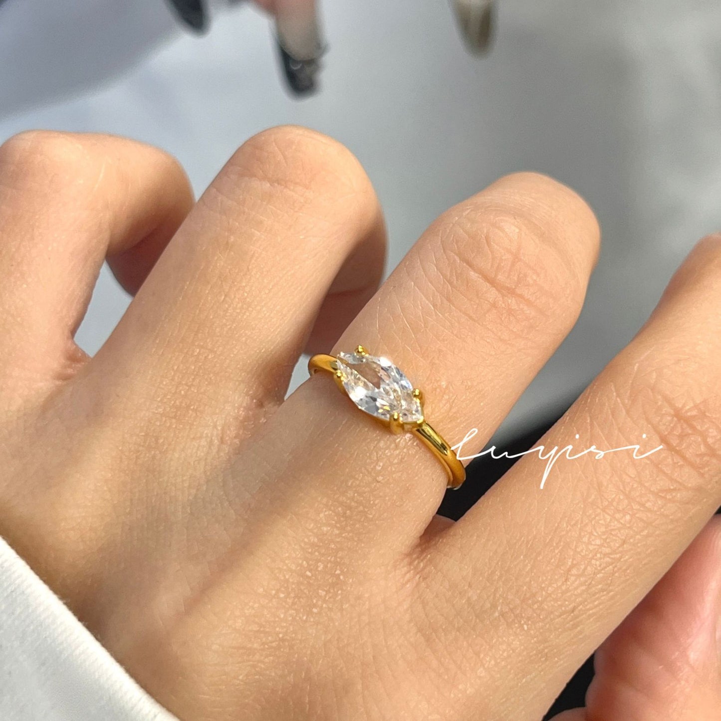 Horse Eye Zircon Ring Female Simple All-matching Thickened Plated 18K Adjustable Ring