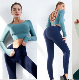 Spring And Summer Yoga Clothes Suit Hollow Beautiful Back Long Sleeves