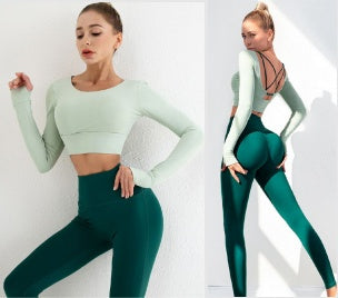 Spring And Summer Yoga Clothes Suit Hollow Beautiful Back Long Sleeves