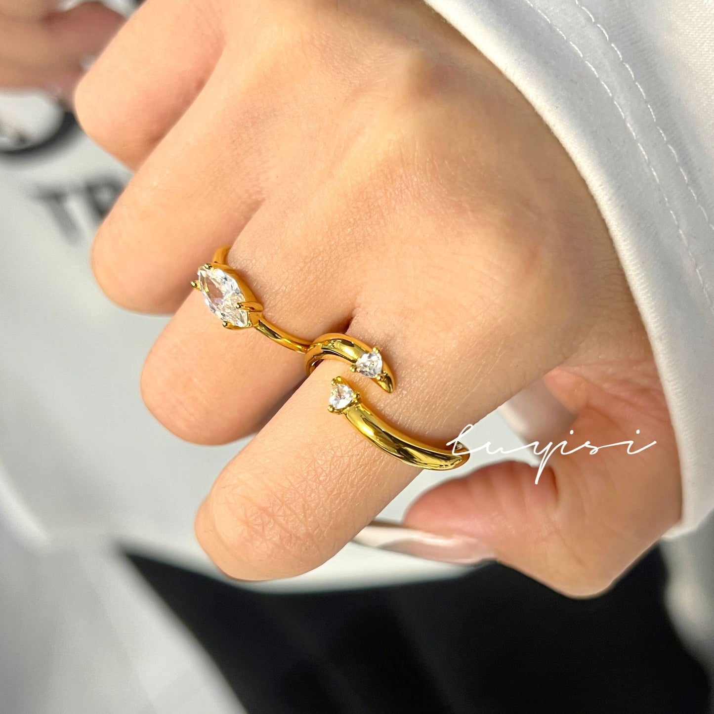 Horse Eye Zircon Ring Female Simple All-matching Thickened Plated 18K Adjustable Ring